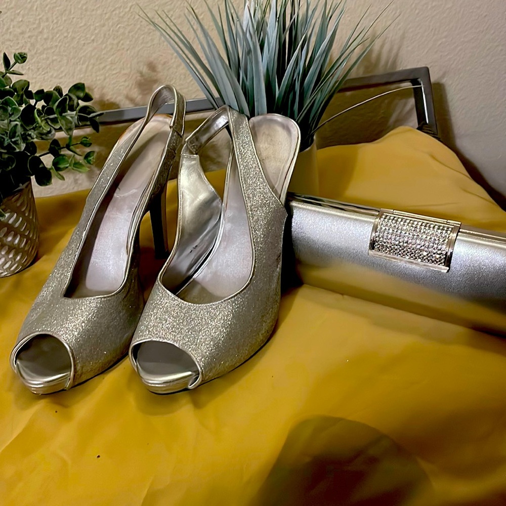 Silver Glitter Sling Backs